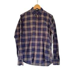 Vintage J. Crew‎ Slim Fit Mens Flannel Shirt Button Down Plaid Blue Brown size S